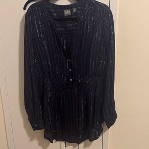 Soho NY&CO Navy Blouse with Shimmering Stripes